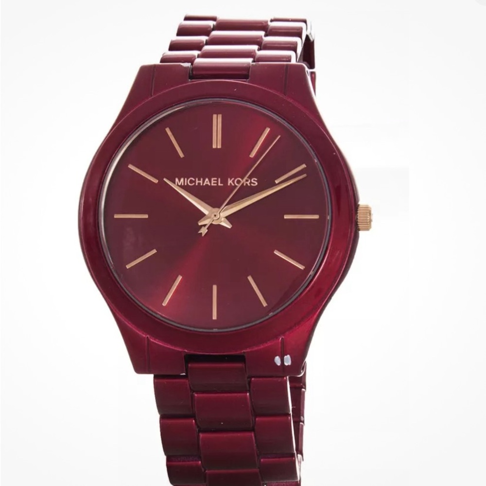 Michael Kors Women's Red Slim Runway Three-Hand Stainless Steel Quartz MK3895